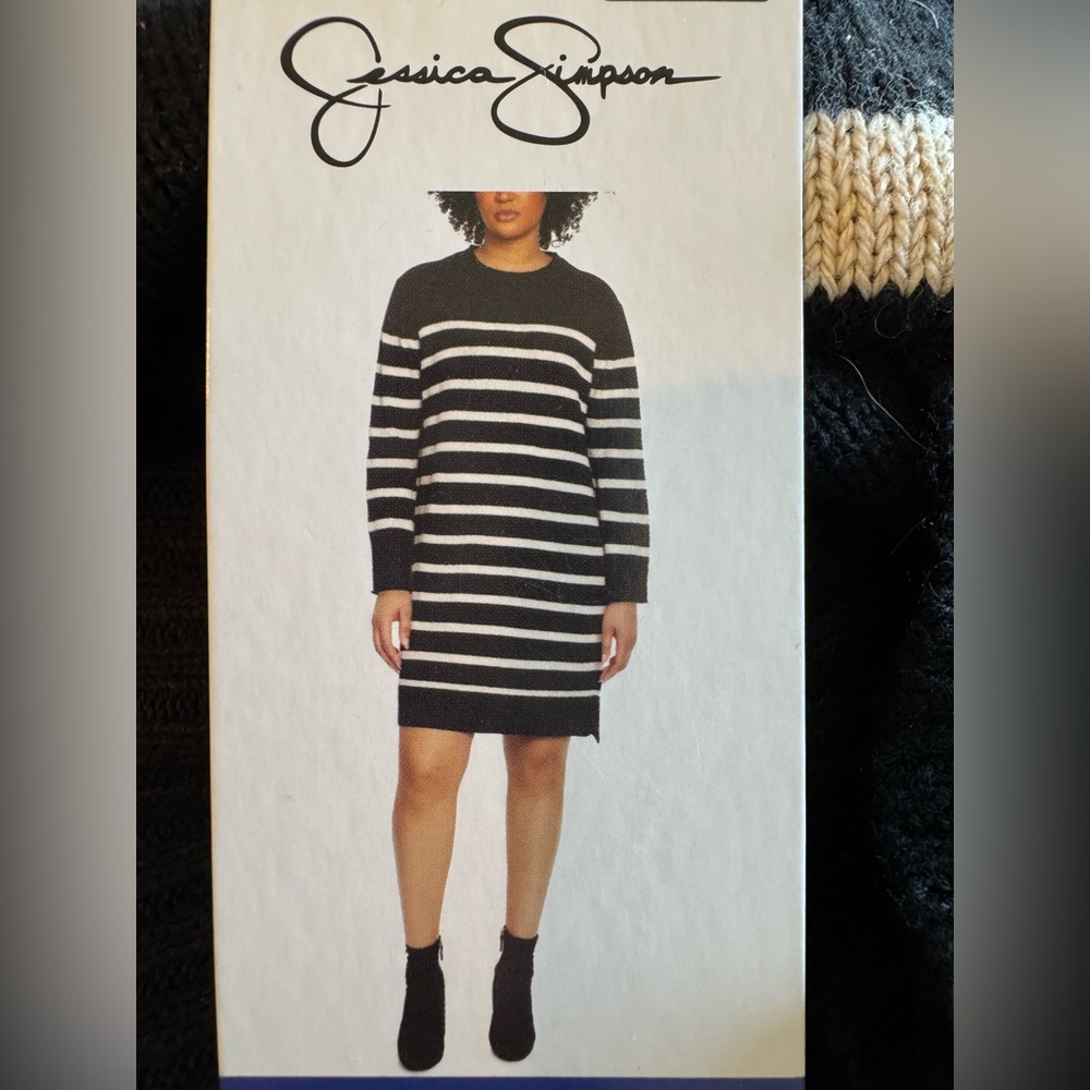 NWT. Jessica Simpson Long Sleeve Striped Dresses for Women. Color is Black.